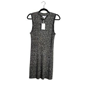 Lucy Paris Ribbed Mock Neck Sleeveless Sheath Dress‎ Size L Gray Heathered NWT